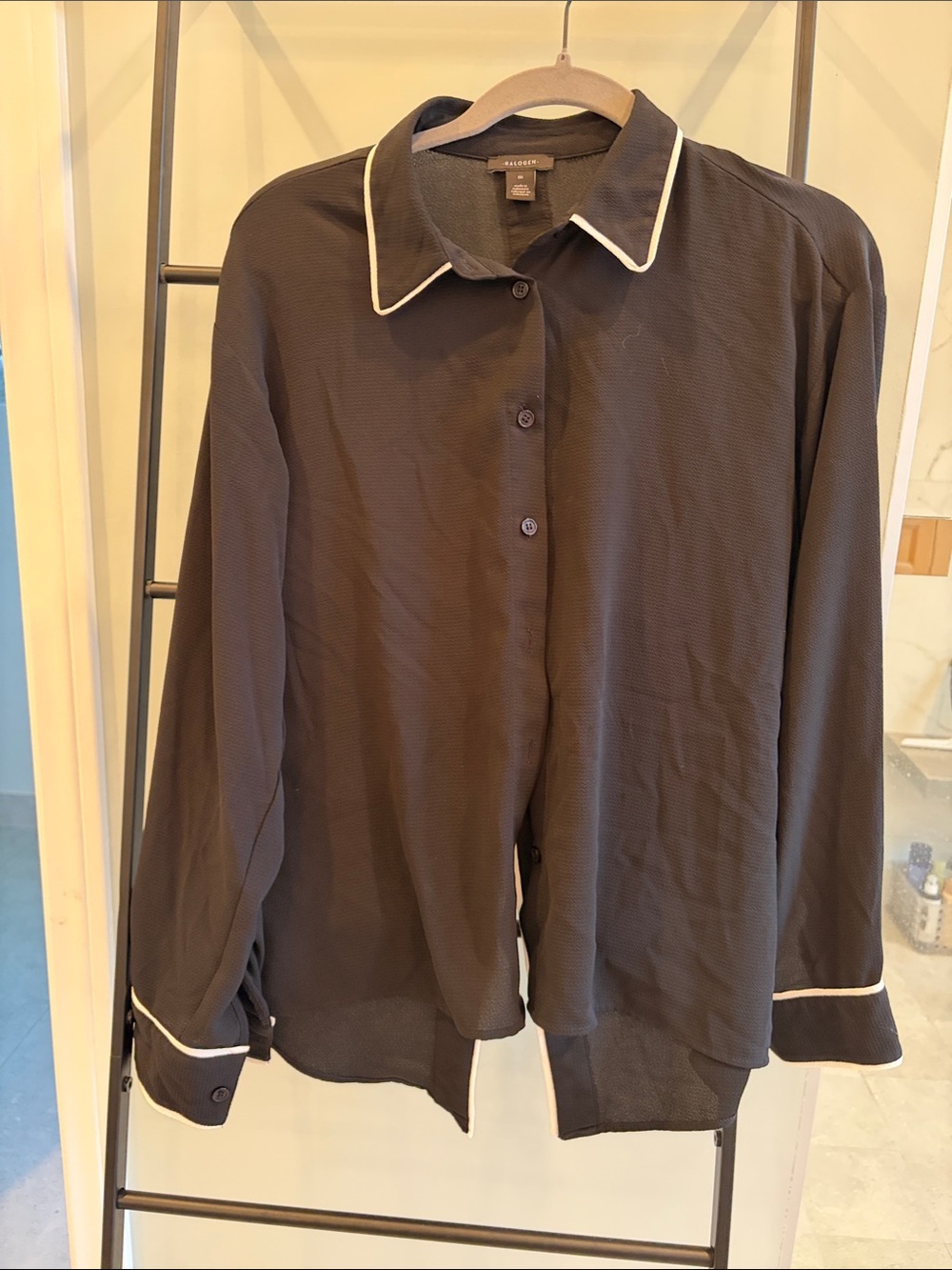 Halogen Black Shirt with White Collar Trim